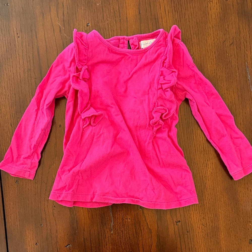 Ralph Lauren girls Long-Sleeve Ruffle Top - Bright Pink